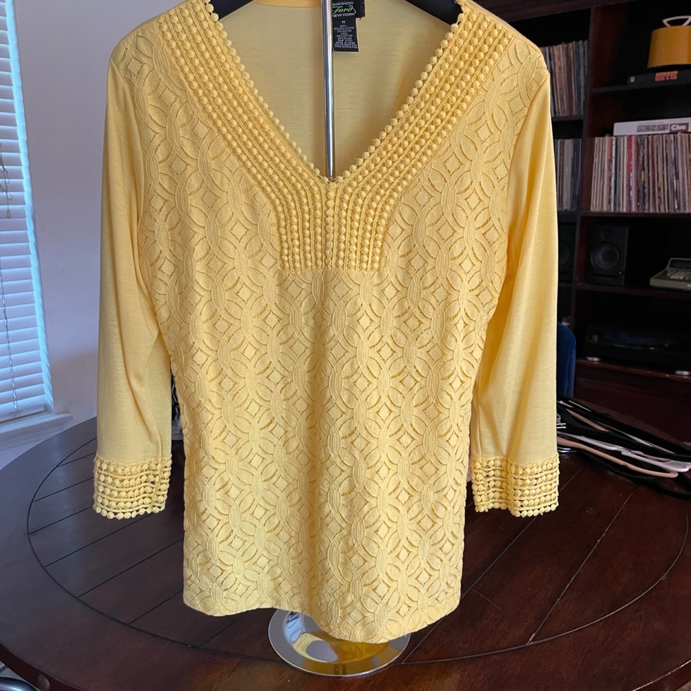 Yellow Comfy Cotton V-Neck Women's Top